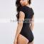 Women Sexy Cut Out Bodysuit With Knot Front In Rib Plain One Piece Cap Sleeve Cheap Price