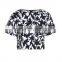 Womens cotton full printing loose back zipper-up shirt/blouse