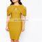 2016 New Design Yellow Woven Fabric Women Midi Prom Pencil Dress