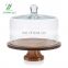 Acacia wood Footed Round Wood Server Cake Stand with Glass Dome