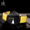 SHENGKE Yellow PU Band Handwatchs Active Sports Watchs Quartz Wristwatchs for Men and Woman K0090L