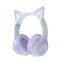 Cute Cat Ear Headphone Foldable Wireless Game Headphone Colorful RGB Light Gaming Headset