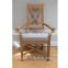 RCH-4284 Carved Oak Dining Chair Cross Back Beige Linen Fabric