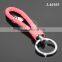 Manual Hand Woven Rope Silver Zinc Alloy Metal Round Tag Braided Leather Cord Pink Leather Straps Braid Keyring