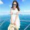 Ladies bohemia style chiffon short white color elastic waist pleated halter elegant beach dress