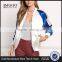 MGOO Fashion Foshan Manufacturer Custom Satin Baseball Jackets For Women White And Blue Block Bomber Jackets