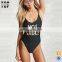 Custom factory women swimsuit 2017 print black one piece swimsuit