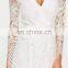 hot sale wrap tie front long sleeve women white lace maxi dress