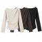 Spring and Summer New Style European-Inspired Women's Fashion Casual Long-Sleeved T-Shirt with Side Pleated Decorations