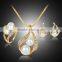 Gold Plated Elegant Fashion Inlaid Crystal Jewelry Sets Imitation Pearl Earrings Necklaces Ring Set For Women Wedding