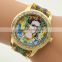 2016 Best Selling Alibaba Wholesale Watches Face Retro Nylon Band Lady Rose Gold Watch Diamond