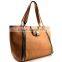 Side Zipper Top Closure Faux leather Accented Flap Tote Bag