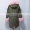Mrs fur Long style Pink furs jacket with big collar real raccoon hooded women parka wholeslae Facotry
