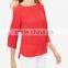 women's shirred front shulders buttoned back 3/4 sleeve blouse