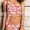 ladies palm print and side cut out one-piece swimwear