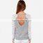 5 size choice women Grey fashion O neck Backless latest lace stitching Long sleeve t shirt design