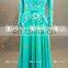 Real Sample Lace Appliques Chiffon Mint Green Evening Dress Long Sleeve