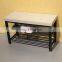 Customized Black PVC Leather Luxury Shoe Rack Rectangle  Long Double Size Beach with Metal Frame