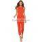 Latest pleat pants design fashion round neck women jumpsuit 2015