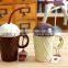 Creative ice cream ceramic cup mug cup with straw The milk cup