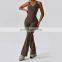 Oem Hollow Out Fitness One Piece Backless Jumpsuits Women Gym Rompers Flared Leggings