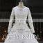 Newest Design High Neck Long Sleeve Appliqued Lace Crystal Beaded Long Train Luxury Muslim Wedding Dress