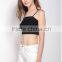 Plain dye custom black sun-top lace crop top for ladies