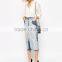 women long denim skirt midi length white denim Skirt