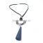 Silver Double Hoops Geometric Rubber Pendant Necklace Suede Velvet Leather Necklace Geometric Long Sweater Necklace