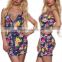 Floral Women Sexy Party Dress Sleeveless Slim Zipper Cocktail Bodycon Mini Dress