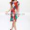 Pleat colorful grid printed short sleeve slim dress for ladies