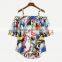 2017 New Designs Off Shoulder Printed Character Pattern Ladies Short Sleeve Blouses