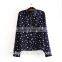 CVC Slim Fit Star Blue Fancy Casual Long Sleeve Women Shirt Wholesale
