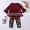 Girls' Christmas dress in autumn 2020 two piece set of flared sleeves, top dress and leopard print trousers