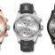 Stainless Steel Multi-function Watches Man Genuine Leather Dual Time Quartz Watch