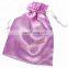 Black custom large drawstring satin bag with logo printed