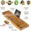 Expandable Wood Bath Tub Tray With Wine Book Holder Adjustable Bamboo Bath Caddy Holder