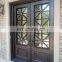 french front entry black metal storm security hinges flat top new villa house wrought iron double door with glass