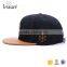 custom made wholesale snapback hat leather fabric brim with leather patch