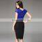 Ladies Crystal Beaded Necklace Design V Neck Tops Elegant Short Sleeve Slim Satin Mesh Patchwork Women Blouses 2016 Summer