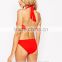 Wholesale sexy woman swimwear halter cross wrap front swimsuit 2015