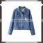 Dark Blue Washed Jeans Women in New Model Down Denim Jacket