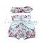 Hot sale baby clothes - baby romper set - floral shorts with big bow and headband