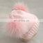 Wholesale Cute Baby Pink Knitted Kids Wool Hats Double Pom Pom Hat