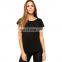 High Street Fashion Short Sleeve 100%Cotton Black Women T Shirt