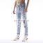 DiZNEW custom mens skinny jeans in blue ripped patches trousers for men