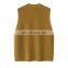 Custom Women's V-Neck Tank Top Casual Ribbed Knitted Cashmere Woolen Vest with Embroidered Logo on Back Use as Outer Wear