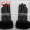 Fashion Lady leather glove wth rabbit Fur and back of three lines
