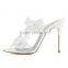 2016 New Coming Ladies Fashion Shoes, Transparent PVC Design High Heel Slippers with Matching Elegant Satin Bowknot