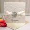 Hot sale & high-end elegant white lace wedding invitations with ivory ribbons & crystal brooches